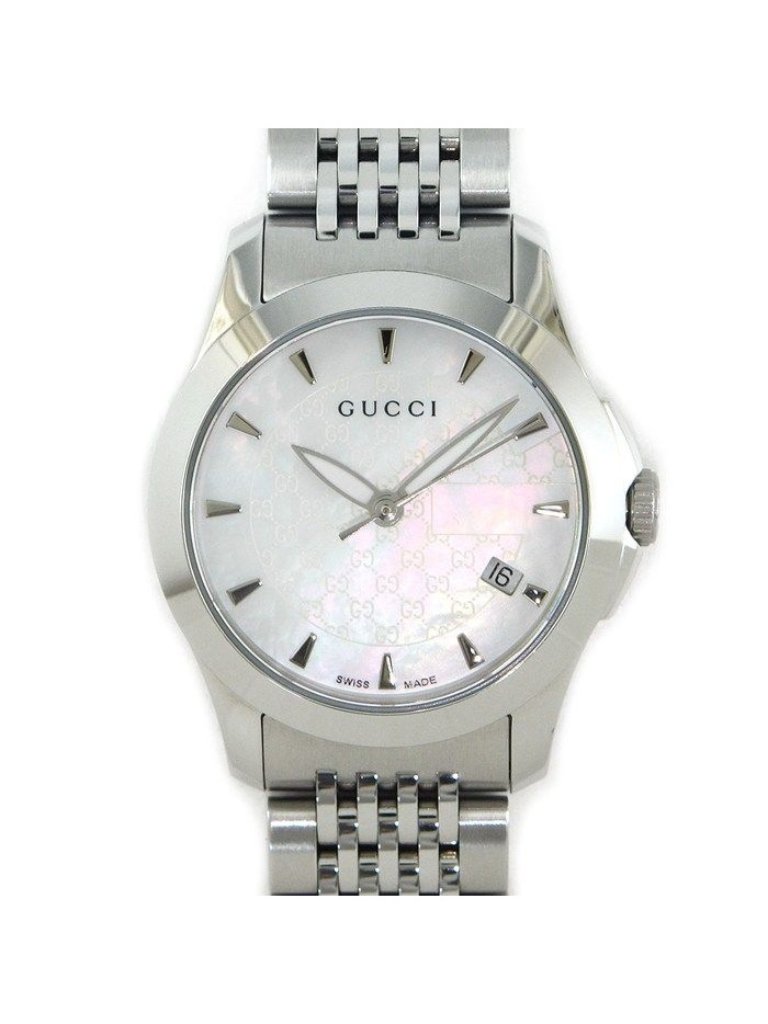 Gucci Watch Timeless 1265 Gg Pattern White Shell Dial Date Luminous Index